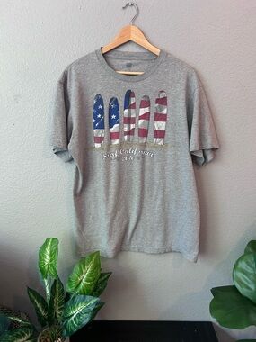 Grey Graphic Surfboard Tee with American Flag Motif